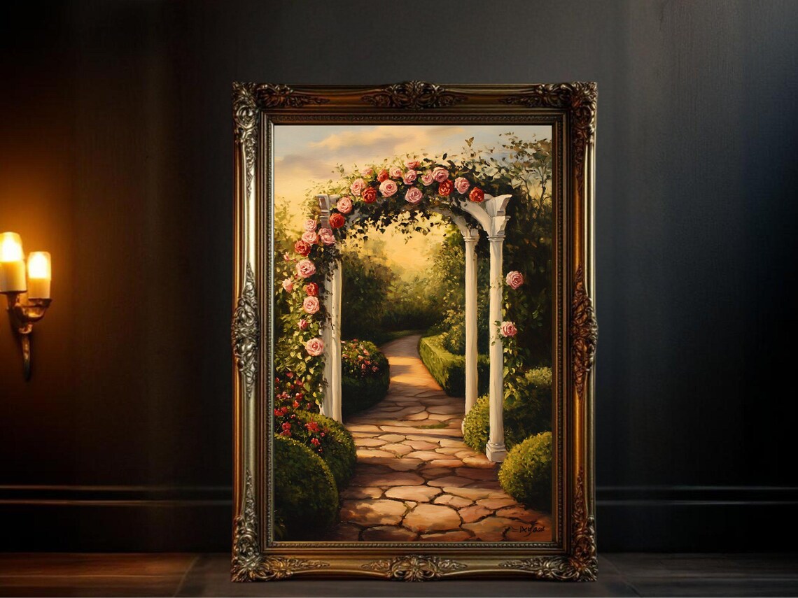 Garden Pathway Arch With Roses, Floral Artwork