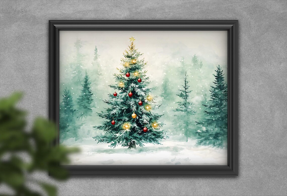 Christmas Tree In Winter Wonderland, Rustic Holiday Art Print