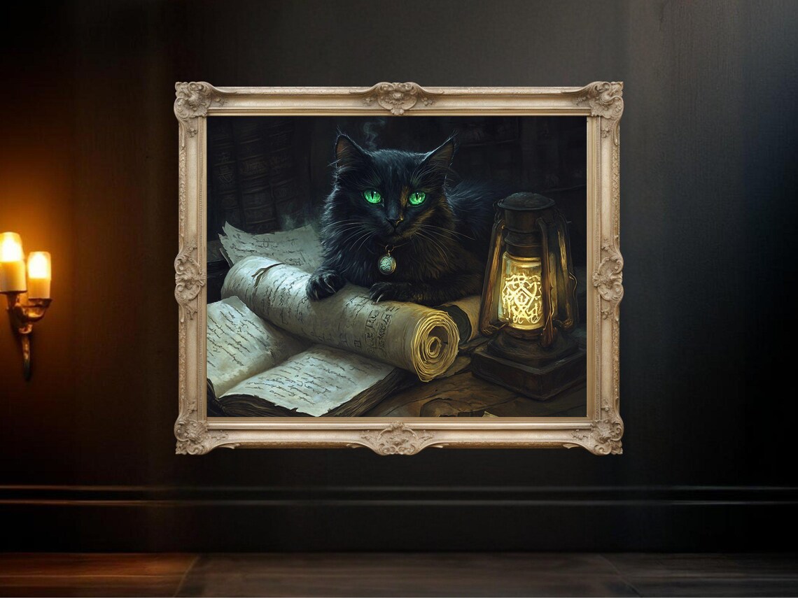 Enchanted Black Cat, Vintage Style Art Print