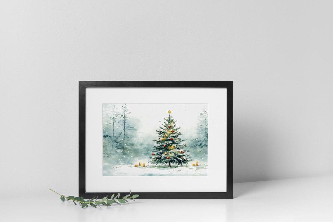 Snowy Christmas Tree Art, Rustic Holiday Decor - Image 3