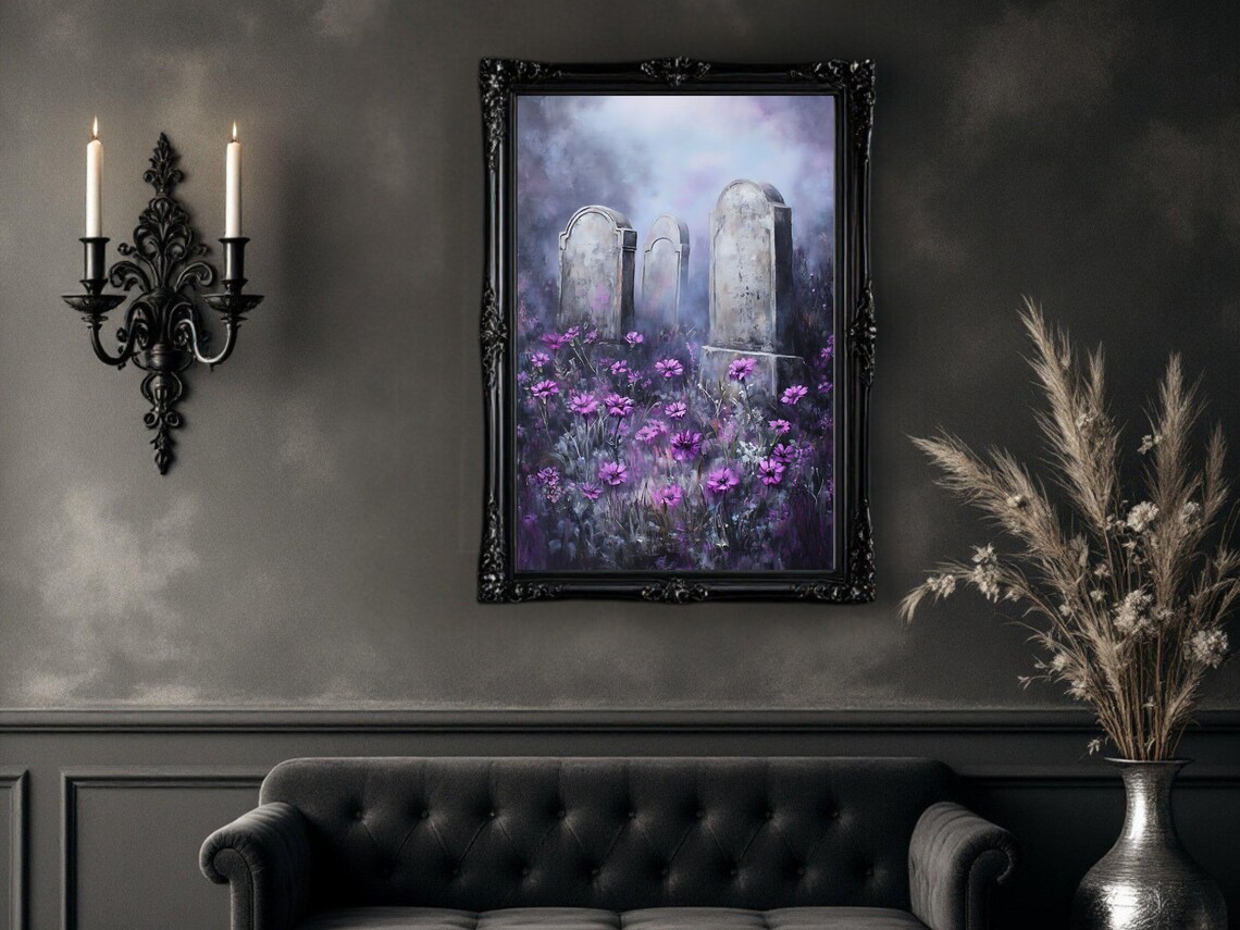 Gothic Cemetery Grave Tombstones, Spooky Scene - Image 2