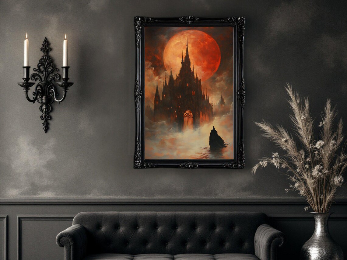 Gothic Castle, Spooky Moonlit Dark Fantasy Art Print - Image 2