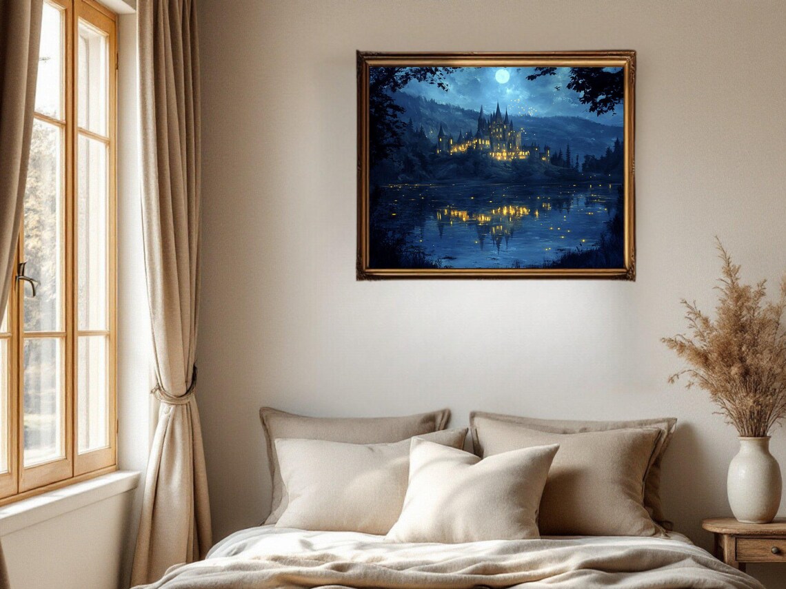 Enchanted Castle By Moonlit Lake, Fantasy Landscape - Image 2