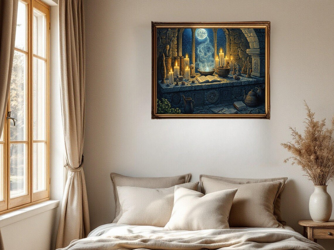 Mystical Moonlit Enchanted Altar, Gothic Fantasy Art Print - Image 2
