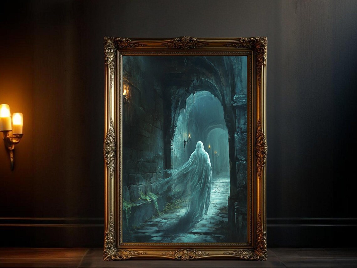 Eerie Gothic Ghostly Figure Art Print, Dark Academia