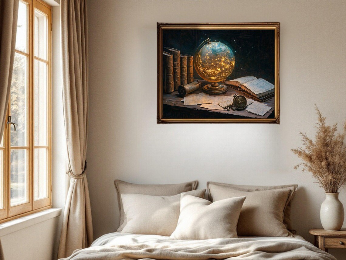 Vintage Globe Map Art Print, Antique Books Decor - Image 2