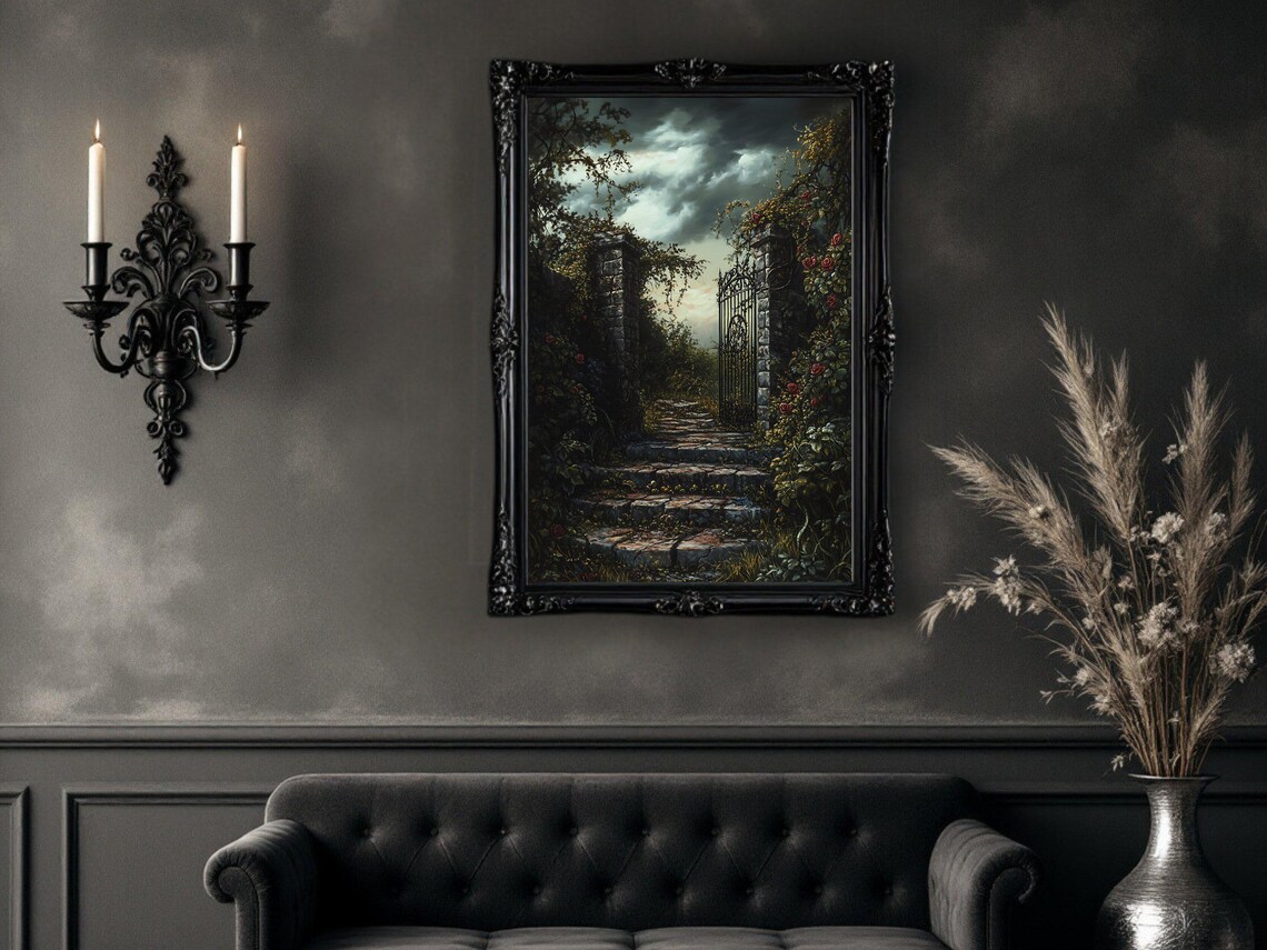 Enchanted Garden Gate, Gothic Mystical Scene Art Print - Image 2