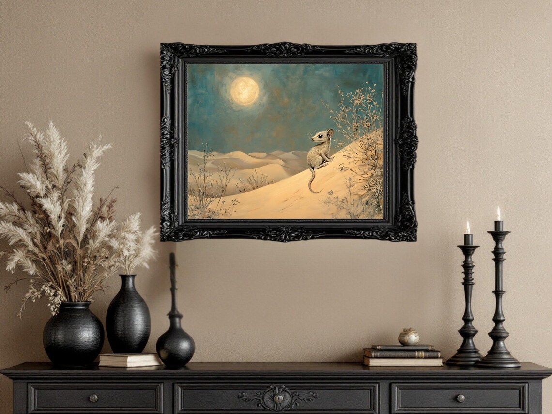 Whimsical Desert Mouse, Full Moon Nightscape - Image 3
