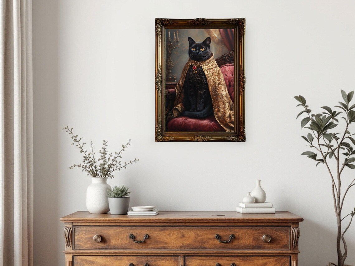 Royal Black Cat Portrait, Vintage Inspired Art Print - Image 3