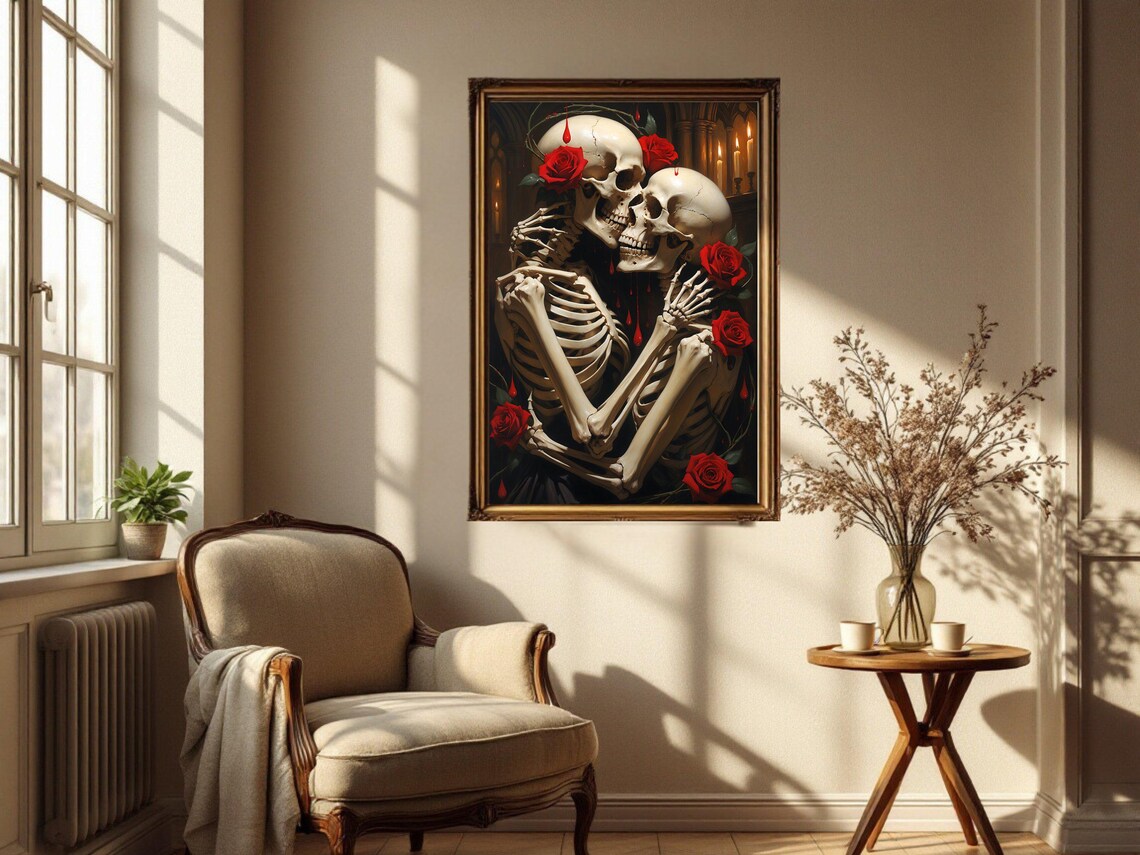 Gothic Skeleton Lovers, Romantic Dark Decor Poster - Image 2