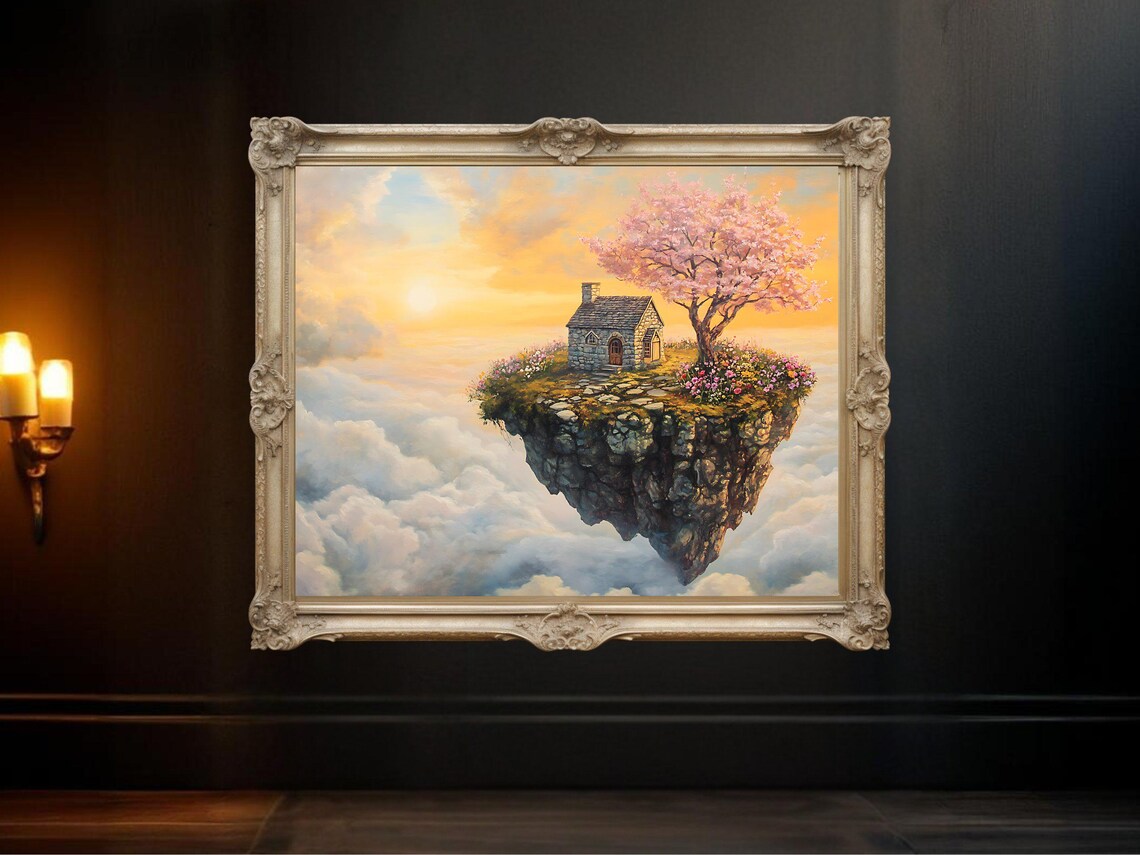 Floating Island, Cherry Blossom Tree Fantasy Landscape