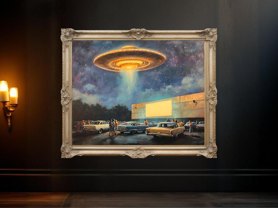 Retro Ufo Encounter Drive-In Theater, Vintage Sci-Fi