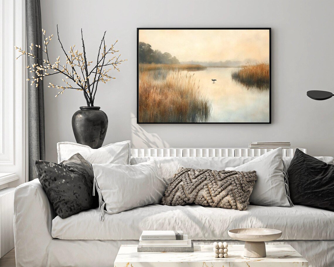 Serene Morning Lake, Heron In Misty Wetlands - Image 3