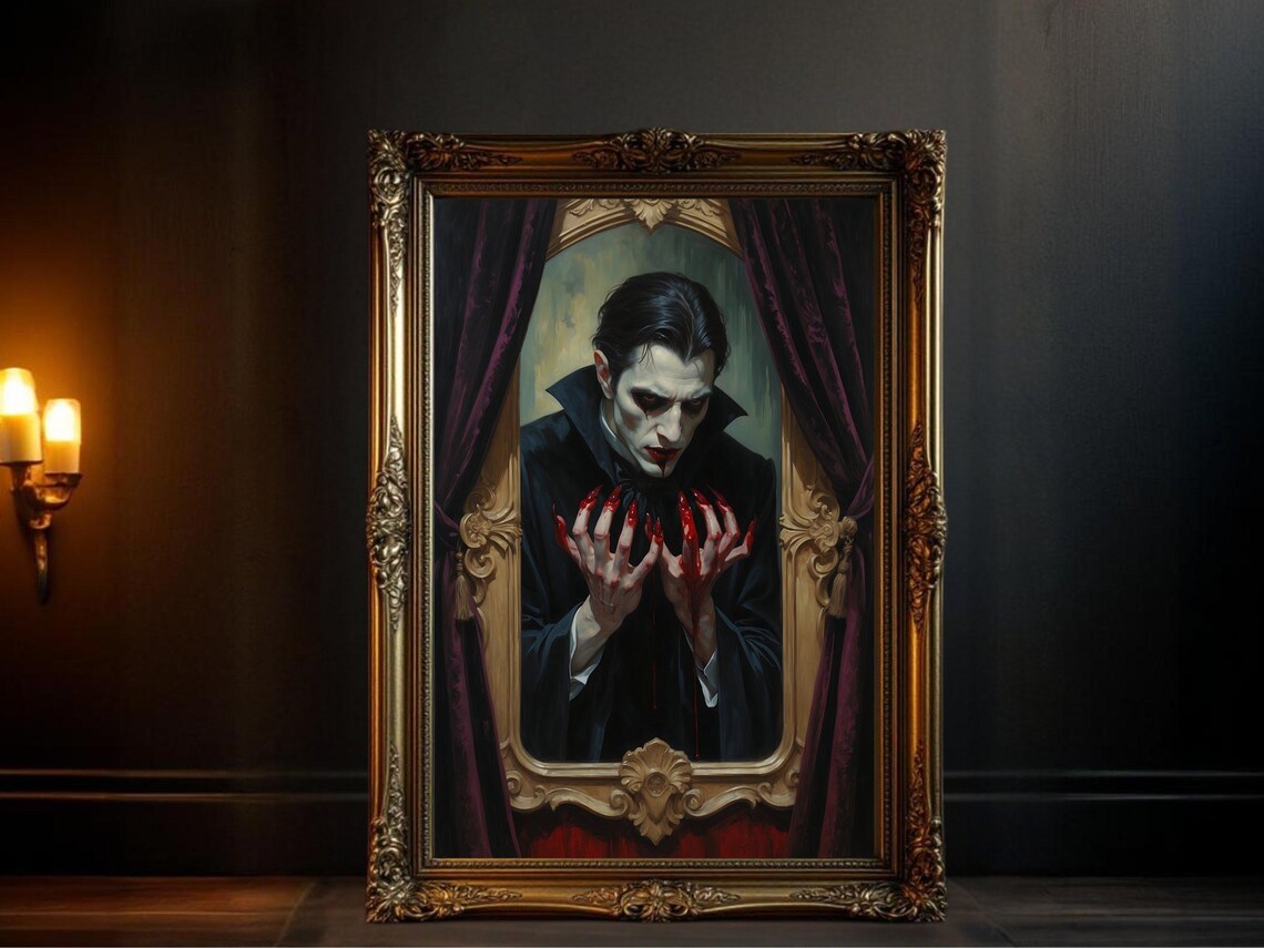 Gothic Vampire Portrait, Spooky Halloween Art Print