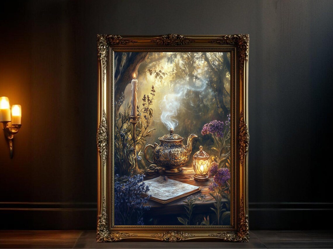 Enchanted Forest Tea Time, Mystical Nature Art Print