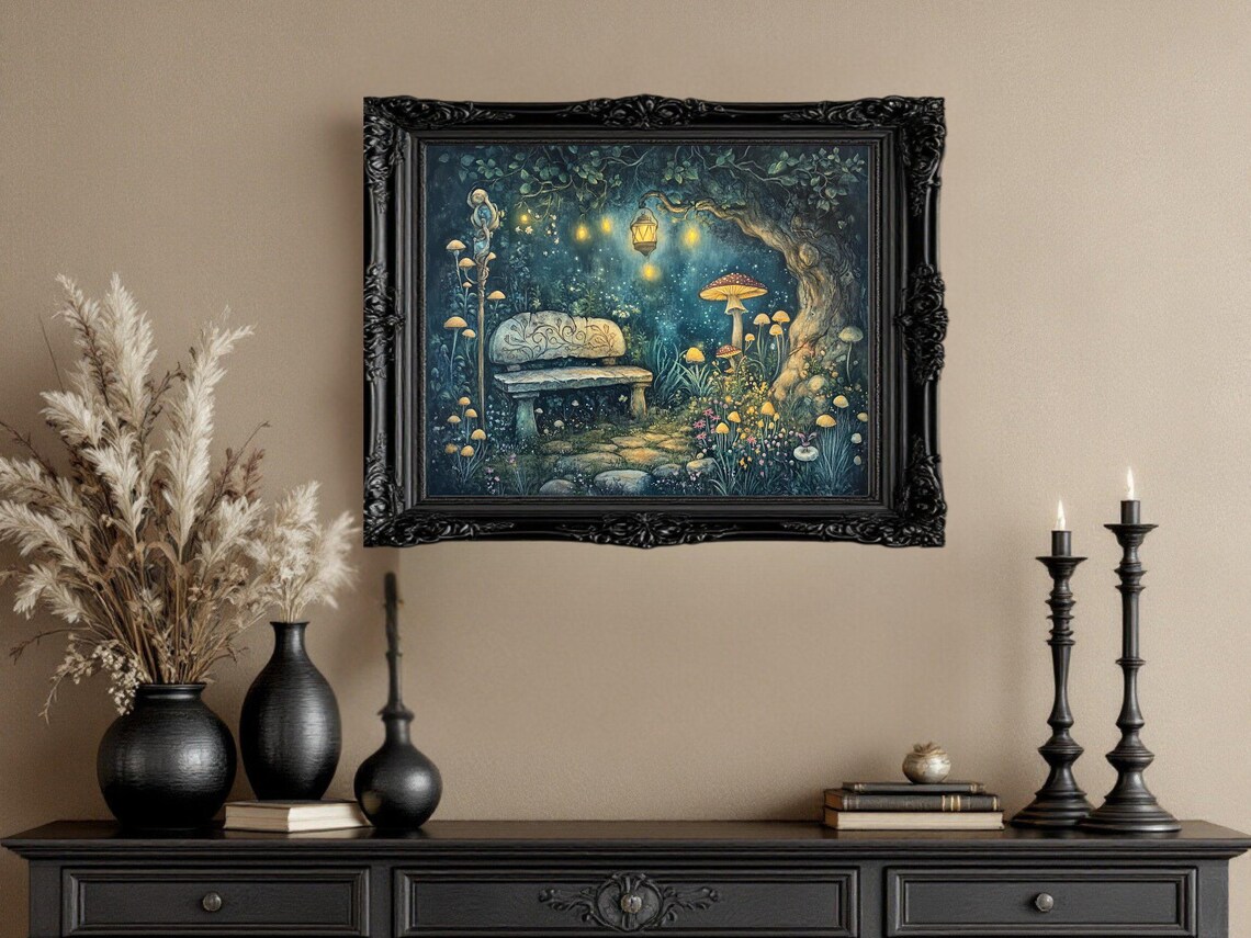 Enchanted Forest Magic Bench, Mystical Garden Scene - Image 3