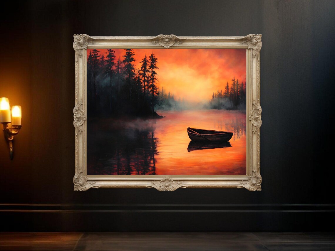 Forest Lake Sunset, Tranquil Evening Landscape