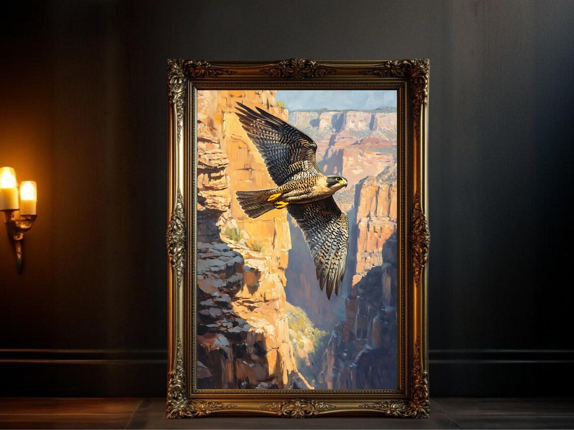 Peregrine Falcon Art Print, Canyon Landscape