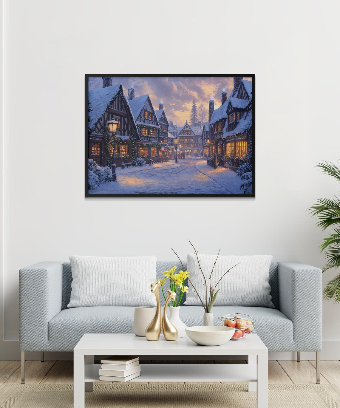 Snowy Village Scene, Christmas Holiday Decor - Image 3