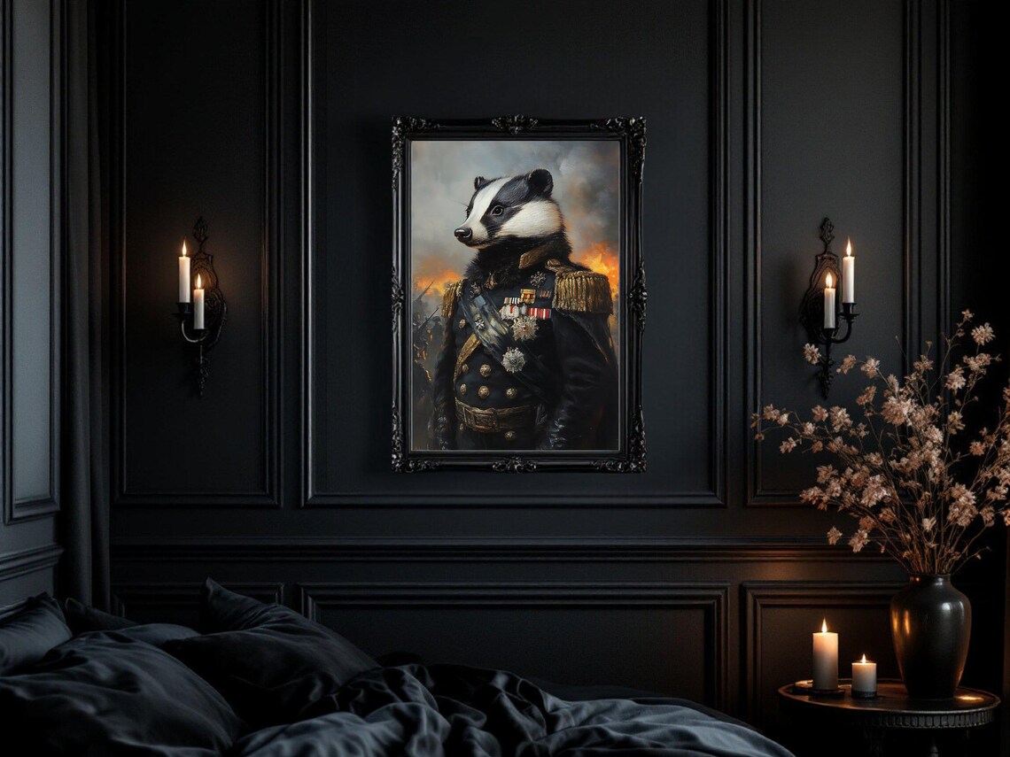 Badger In Military Uniform, Regency Style Animal Portrait - Image 2