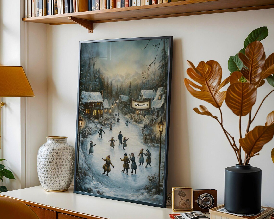 Vintage Winter Wonderland Snowy Village Scene Art Print - Image 2