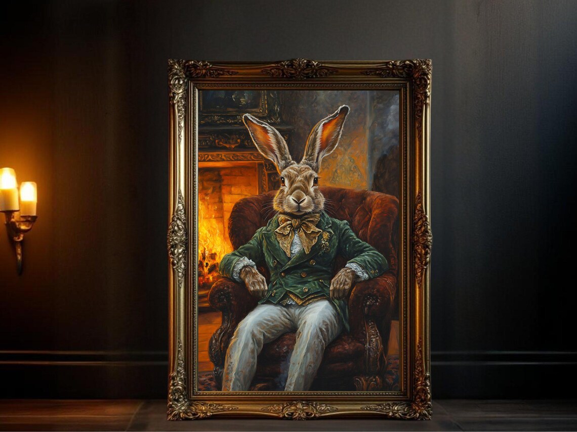 Whimsical Rabbit Portrait, Victorian Outfit Fantasy