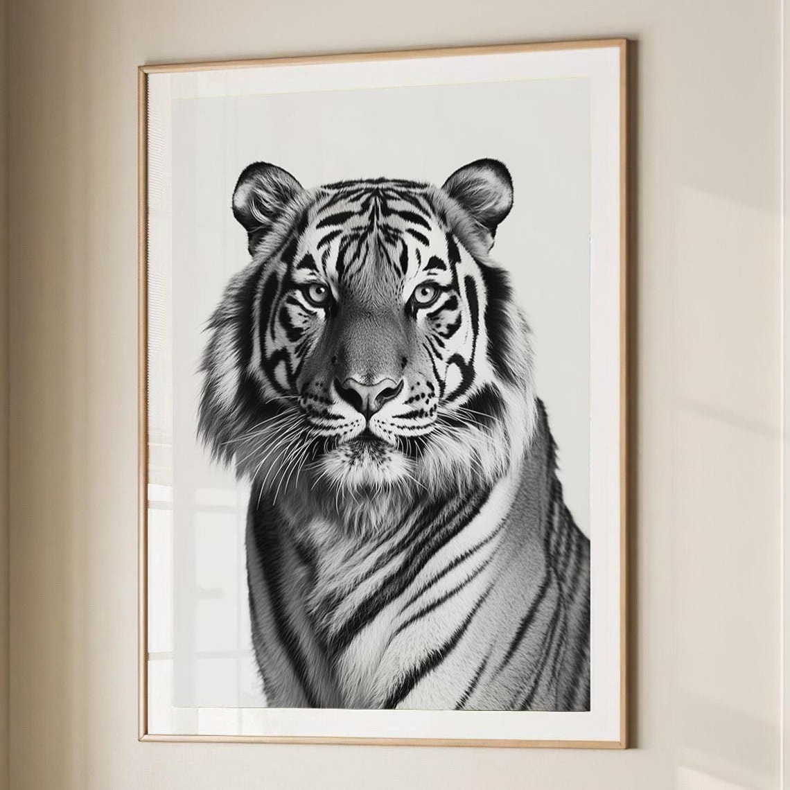 Tiger Black and White Photography Portrait Bold Big Cat Wall Art