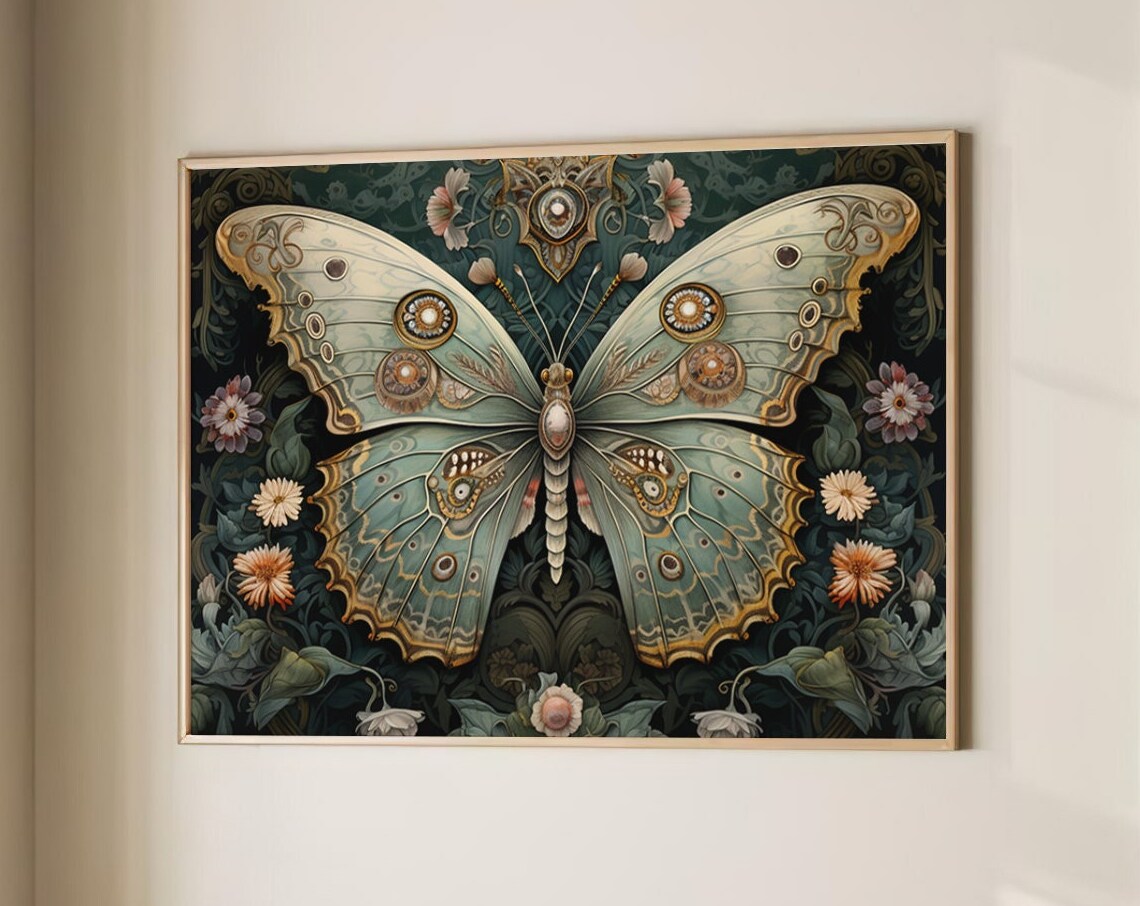 Mechanical Butterfly With Gear Wings Dark Floral Steampunk Poster - Image 5