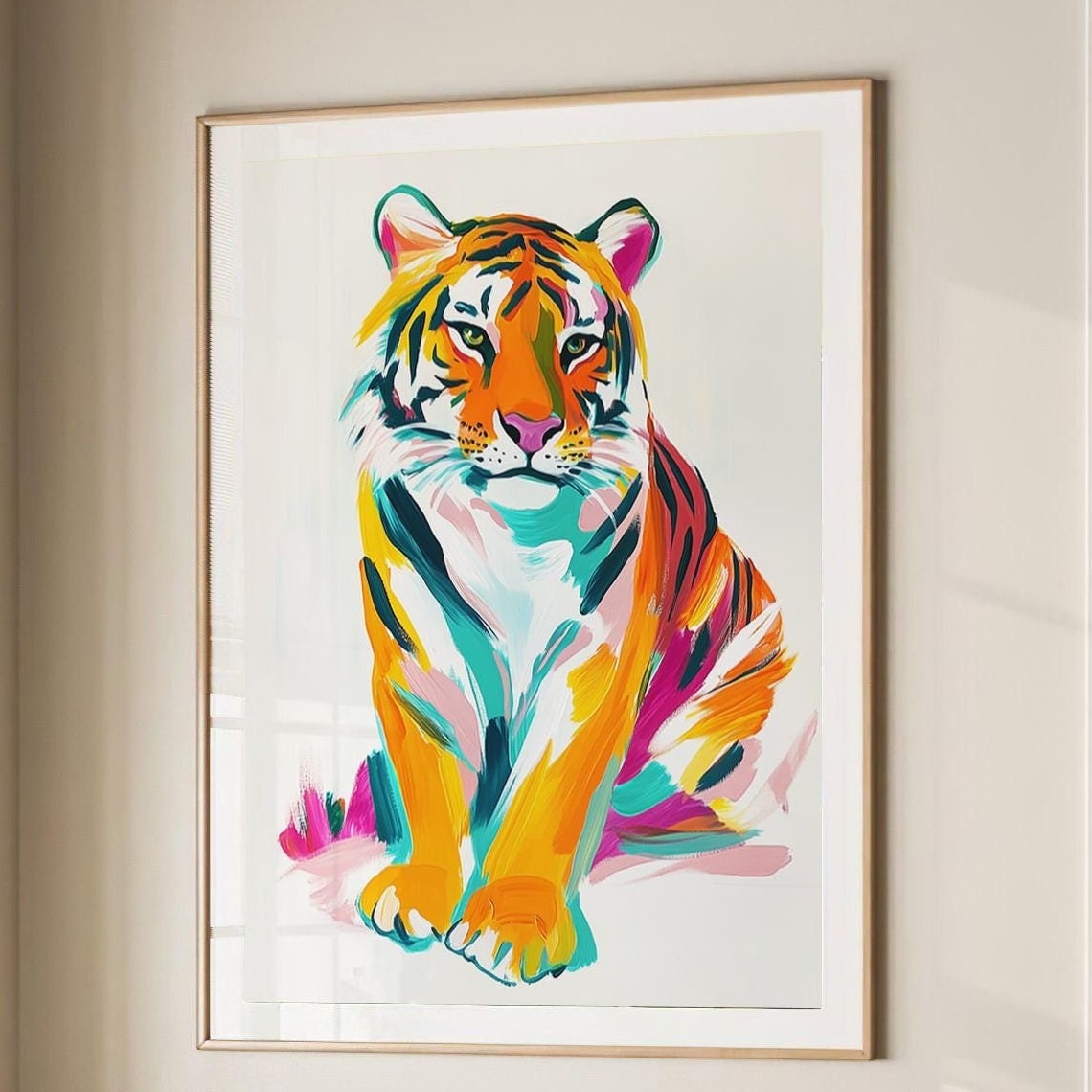 Colorful Abstract Tiger Sitting Painting in Bold Brushstrokes Poster - Image 4
