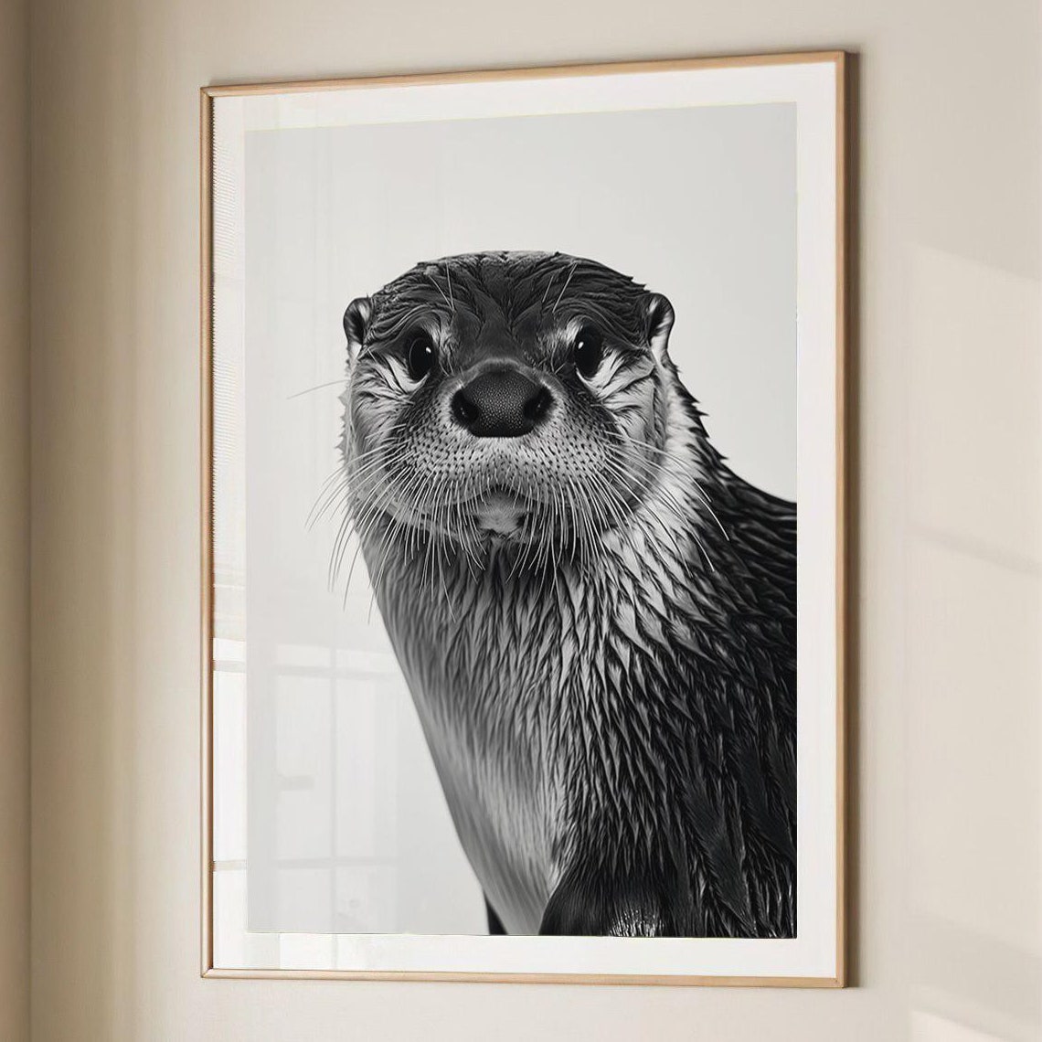 Black and White Otter Close Up Photographic Portrait Art Print
