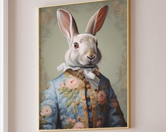 Royal White Rabbit Renaissance Portrait Fancy Blue Coat Wall Art