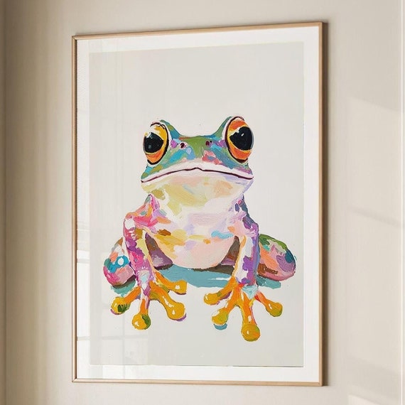 Frog Colorful Maximalist Eclectic Animal Portrait Print Nursery Animal Poster Decor Painting Large Wall Art 2839