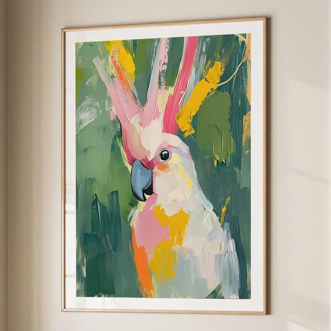 Cockatoo Abstract Painterly Pink Yellow Modern Pop Art Poster
