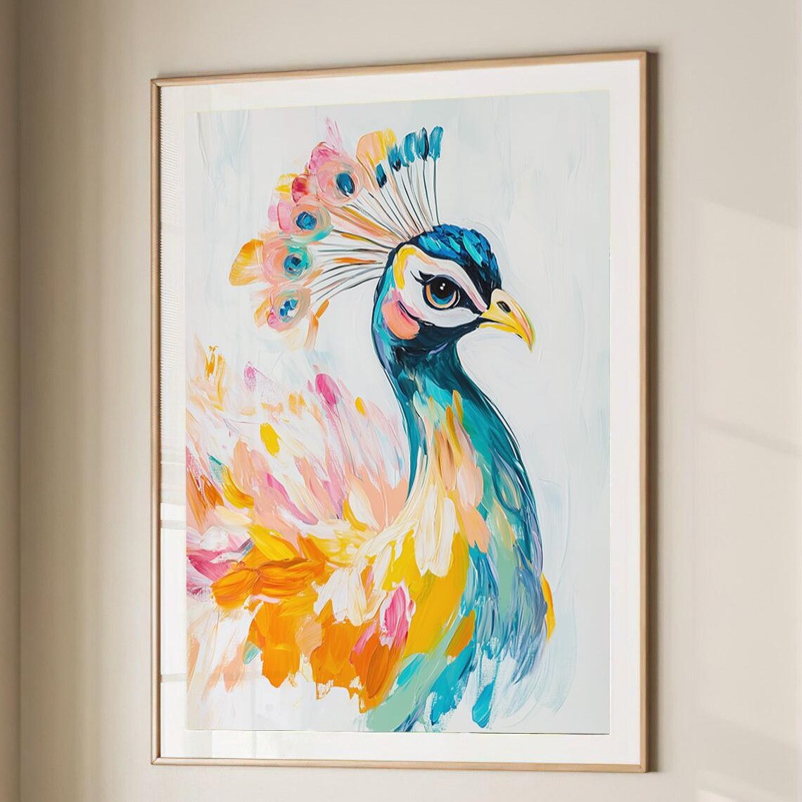 Stunning Peacock Colorful Brushstroke Portrait Vibrant Bird Wall Art