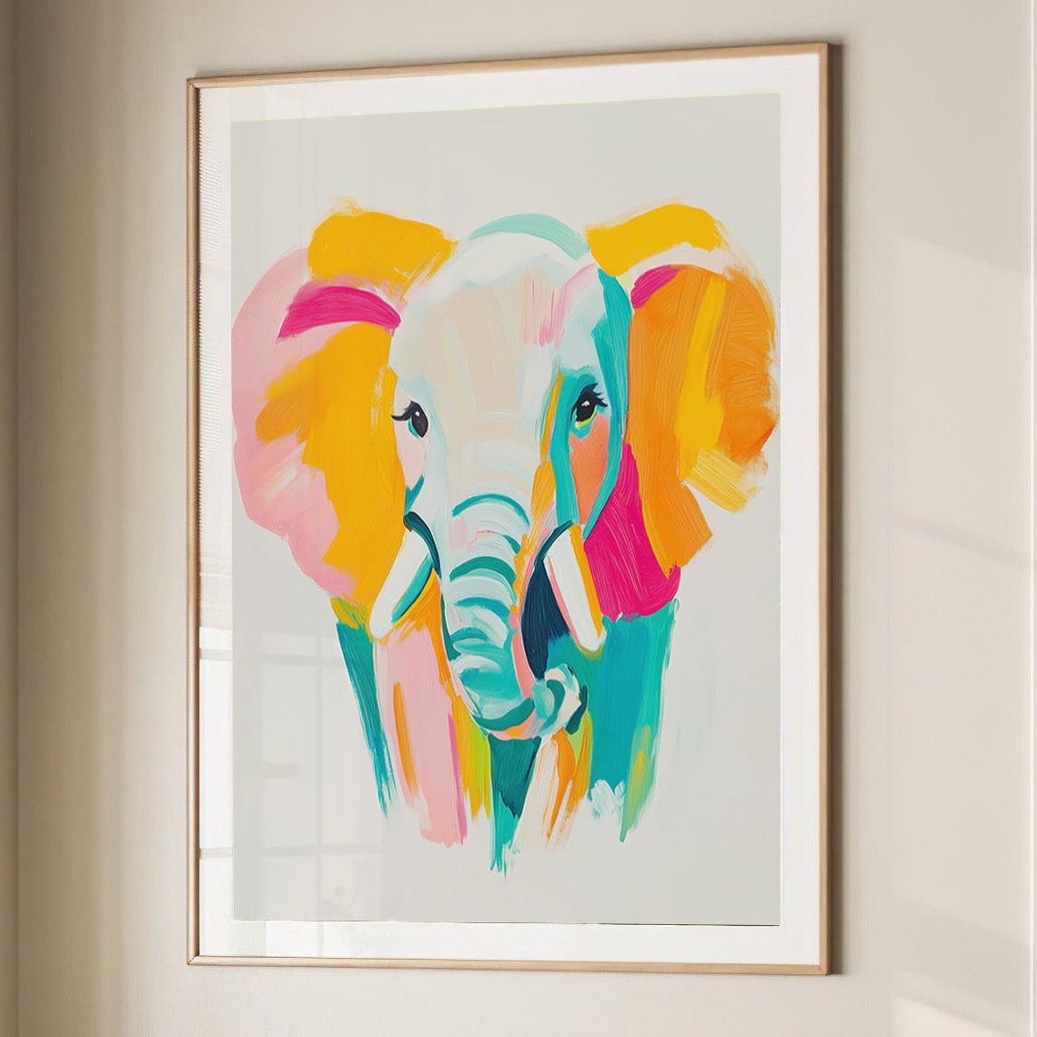 Colorful Elephant Portrait Modern Pop Art Wildlife Animal Poster