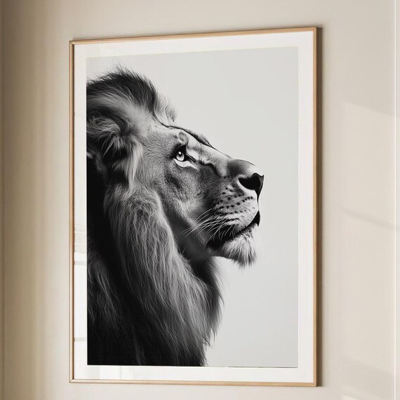 Lion Profile Black and White Photography Portrait Animal Wall Art