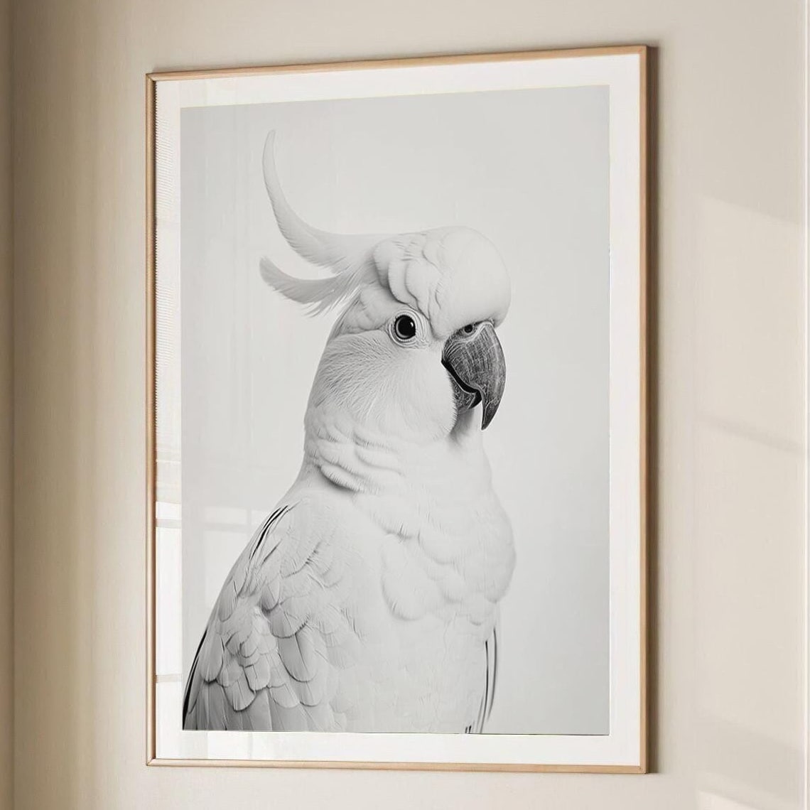 White Cockatoo Portrait Black and White Bird Photography Poster
