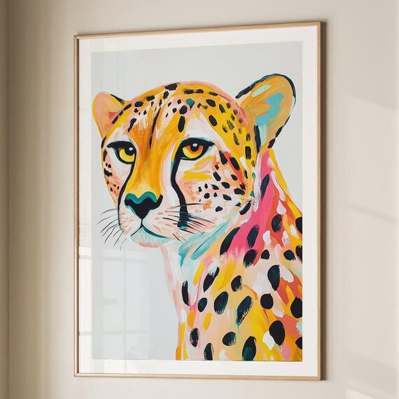 Colorful Cheetah Pop Art Painting Bold Wild Cat Portrait Wall Art