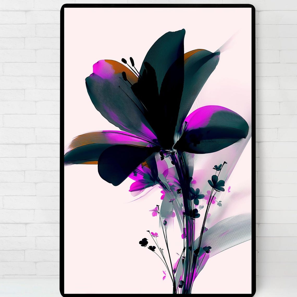 Dark Bloom Flower Xray Style Abstract Botanical Modern Art Poster