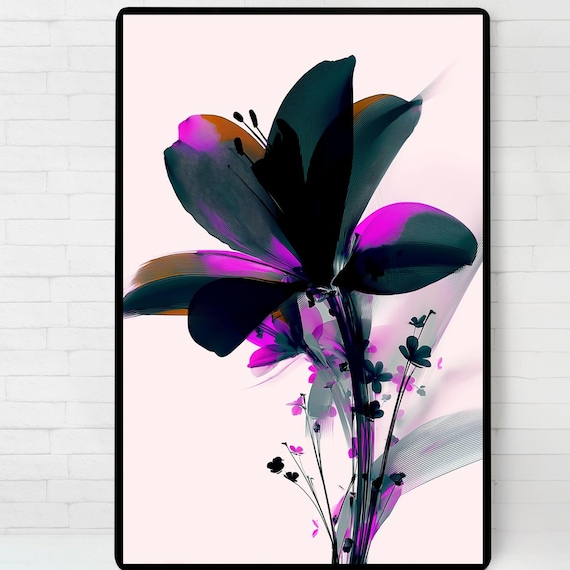 Dark Bloom Flower Xray Style Abstract Botanical Modern Art Poster