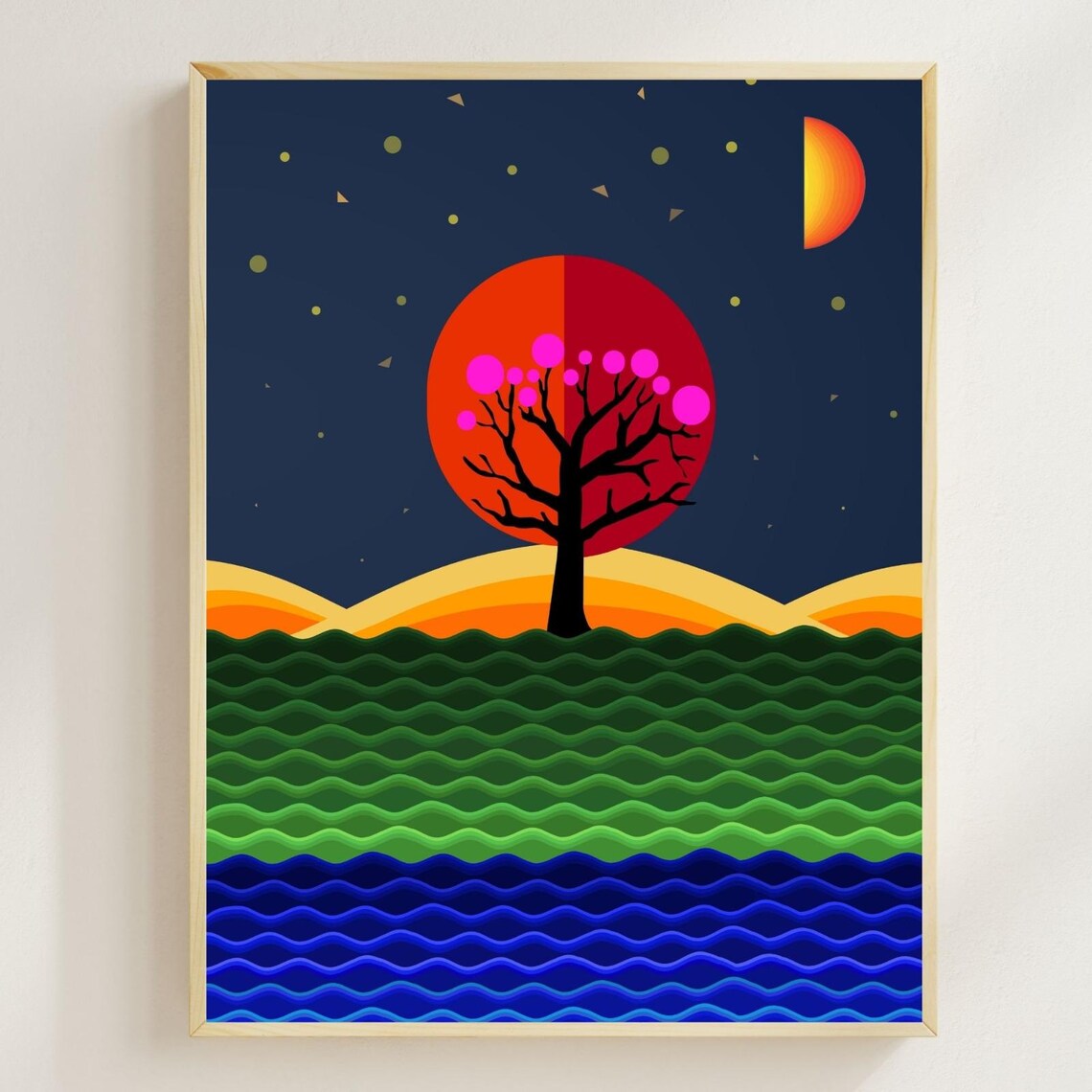 Starry Ridge Poster Print, Pixel Peaks Geometric