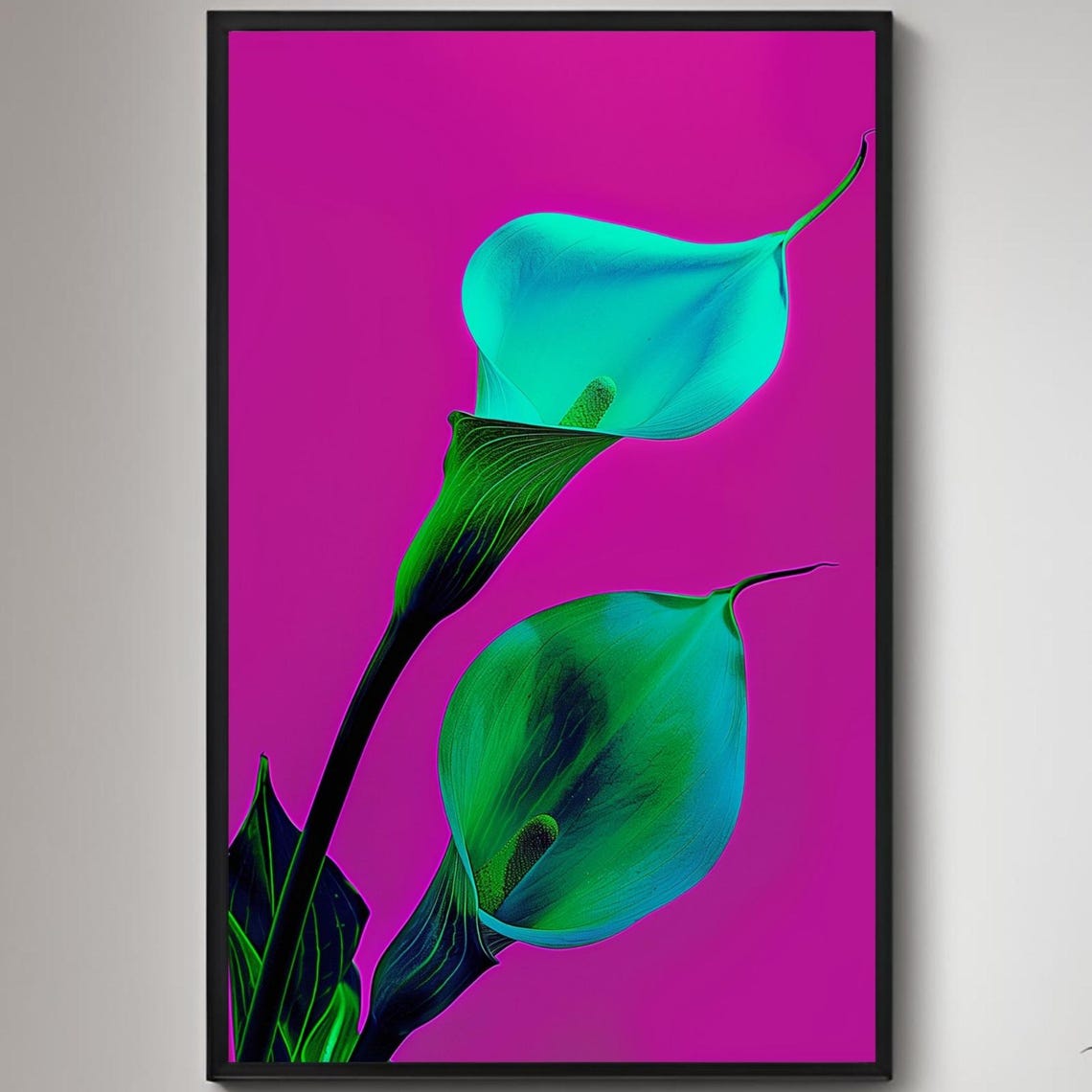 Teal Calla Lily Duo On Hot Pink Bold Modern Botanical Art Poster