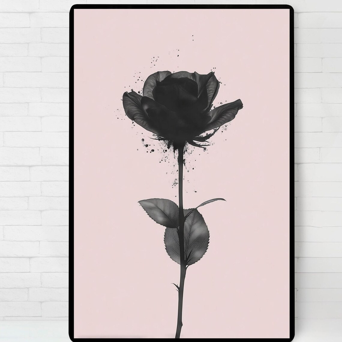 Minimalist Black Rose Art Print Elegant Dark Floral Illustration