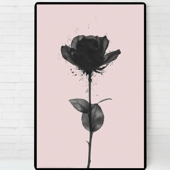Black Rose Blush Pink Minimalist Ink Flower Romantic Art Poster