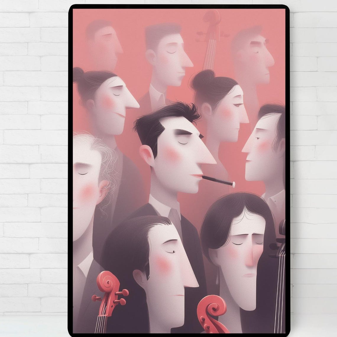 Orchestra Musicians Stylized Pink Illustration Modern Art Poster