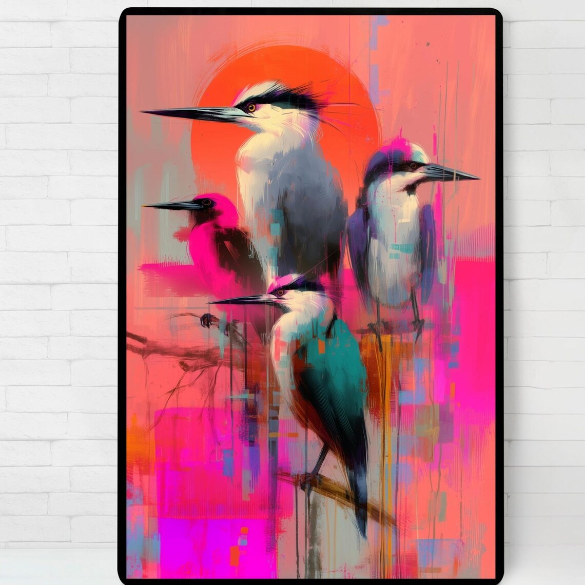 Neon Kingfisher Birds Hot Pink Sunset Pop Art Wildlife Poster