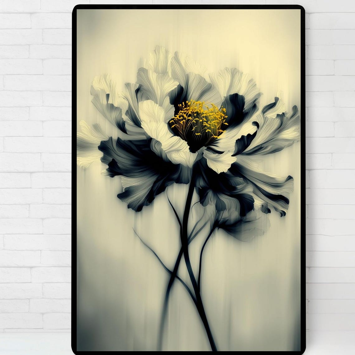 Amber Bloom Black And White Floral Illustration Poster Wall Art Instant