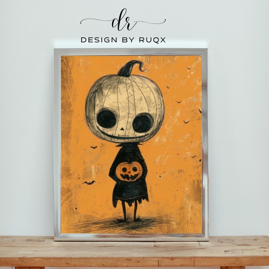 Spooky Pumpkin Skeleton Print Halloween Gothic Nursery Art