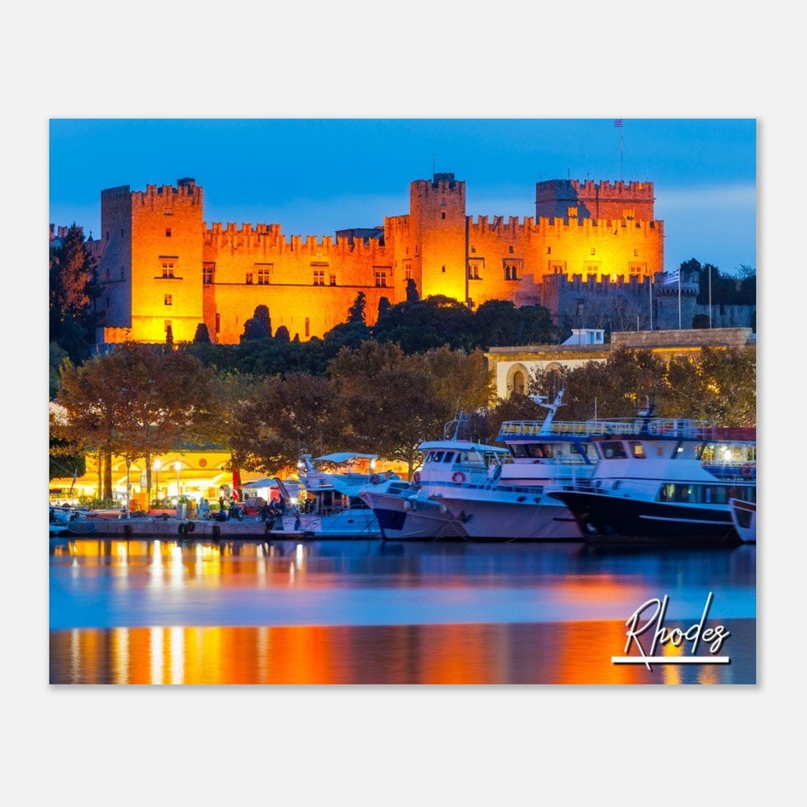 Rhodes Greece Travel Poster Coastal Skyline Wall Art