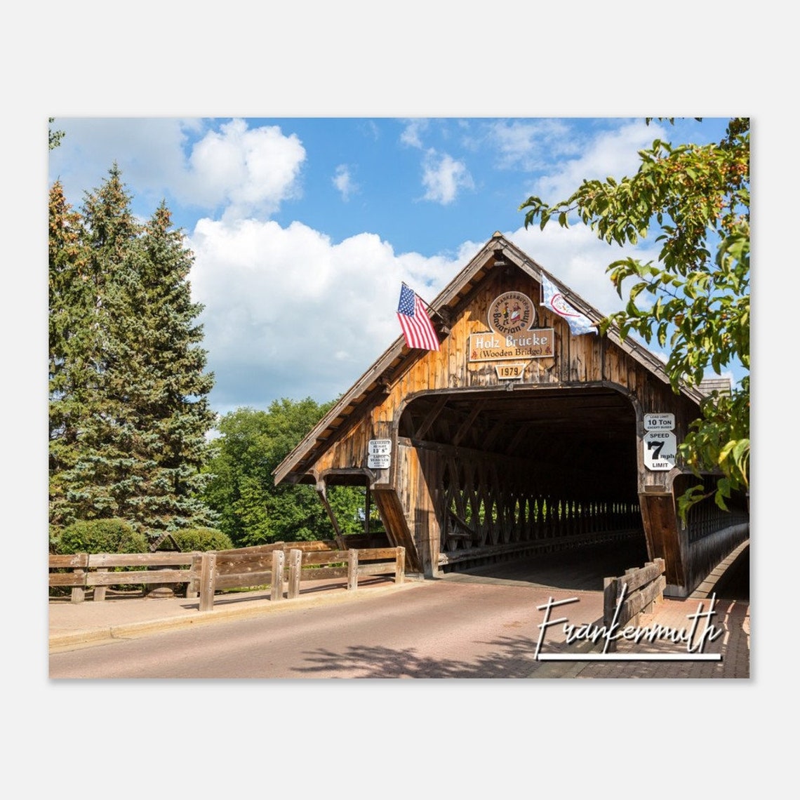 Frankenmuth Michigan Wooden Covered Bridge Holz Brucke Travel Poster